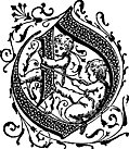 Decorative initial letter O with cherubs