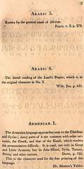 Page 9: Arabic (African); Lord's Prayer in Arabic; Armenian (English description)