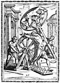 7.---Fastened to a wheel, which is revolved over iron spikes