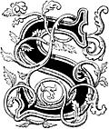 Foliated initial capital letter  “S”, from Old England: A Pictorial Museum (1845)