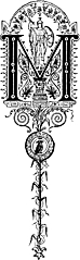 [picture: Decorative initial letter ``M'' -- Roman military standard]