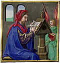 [picture: Miniature painting of a scribe writing at a desk]