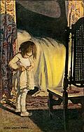[picture: In winter I get up at night / And dress by yellow candle-light.]