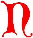 Clip-art; calligraphic decorative initial capital letter N from XIV. Century  No. 1
