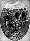[picture: Who ploughs with pain his native lea / And reaps the labour of his hands]