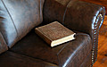 [picture: Victorian book on leather couch]