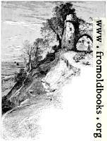 Full-page border, hillside path through ruined castle