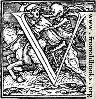 62v.—Initial capital letter “U” from Dance of Death Alphabet
