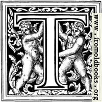 Initial letter T with cherubs