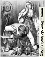 The ogre pulled the children out from under the bed