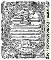 Title page detail: heraldic scrollwork