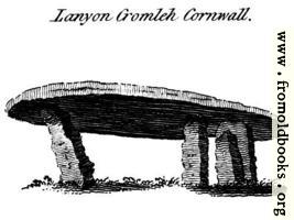 Lanyon Cromleh Cornwall.  From the Druidical Antiquities plate.