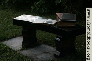 Stone bench with books 2