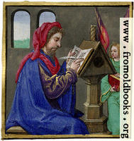 Miniature painting of a scribe writing at a desk