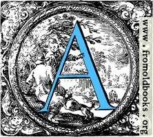 Historiated decorative initial capital letter A in Blue