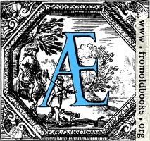 Historiated decorative initial capital letter AE in Blue