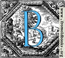 Historiated decorative initial capital letter B in Blue