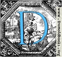 Historiated decorative initial capital letter D in Blue