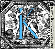 Historiated decorative initial capital letter K in Blue