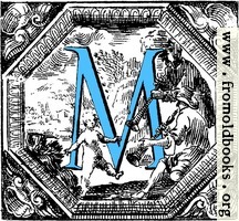 Historiated decorative initial capital letter M in Blue
