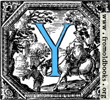 Historiated decorative initial capital letter Y in Blue