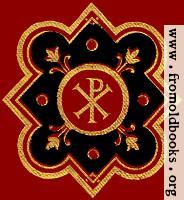 Chi-rho symbol (Px) in red, black ad gold from front cover.